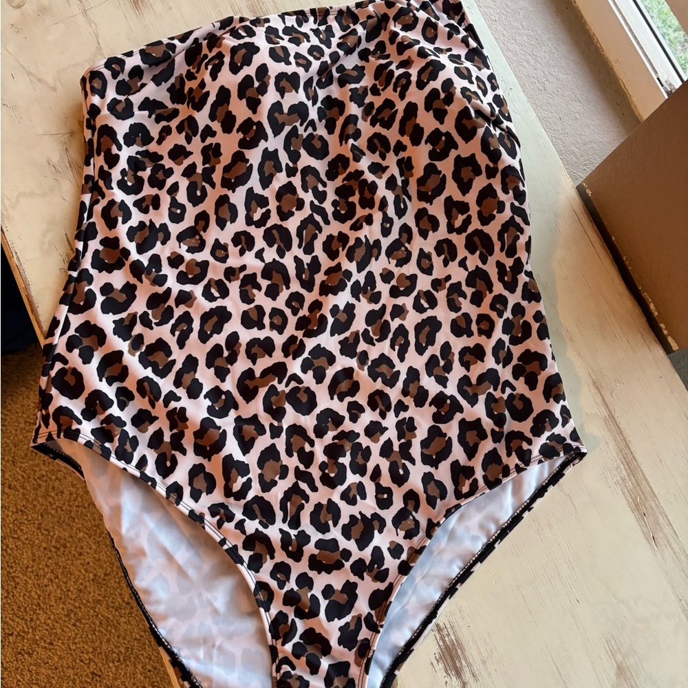 Leopard Print One-Piece Off The Shoulder Swimsuit